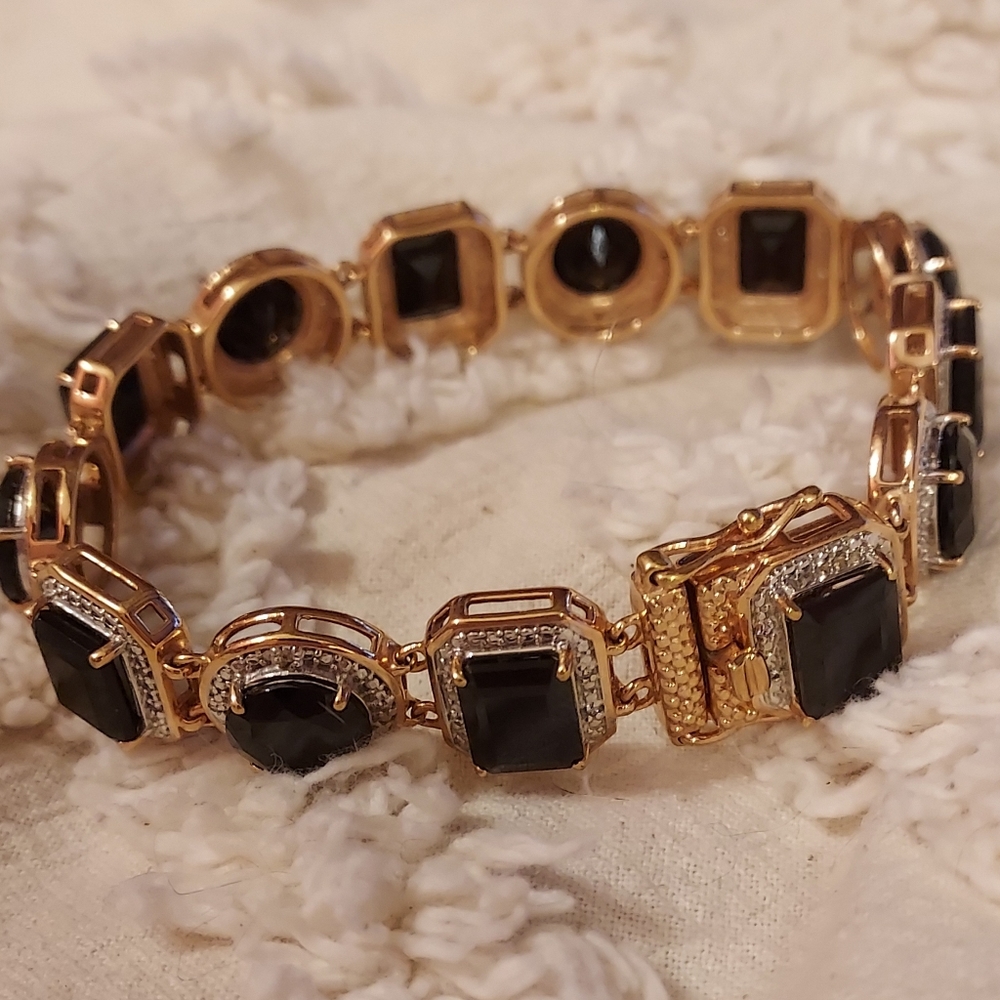 Gold 7" STS 925 India onyx bracelet